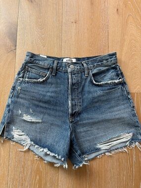 Agolde Dark Blue Distressed High-Rise Jean Shorts